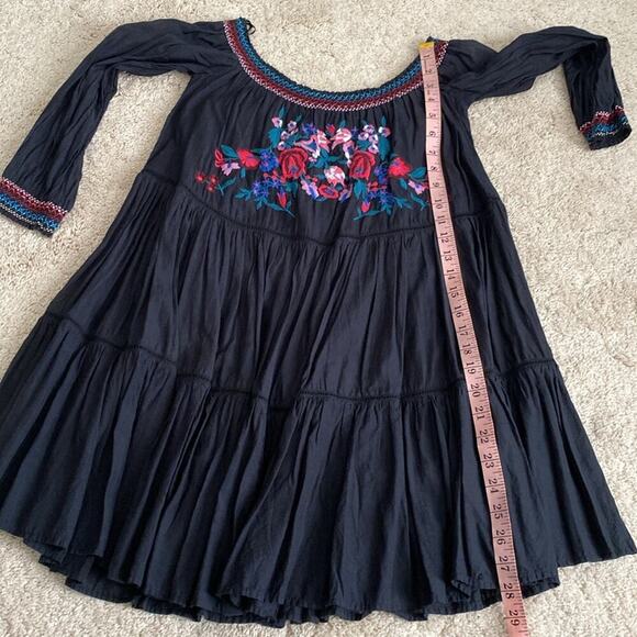 Free People Sunbeams Mini Dress Embroidered Boho Off Shoulder Flowy Black Small - Picture 11 of 14